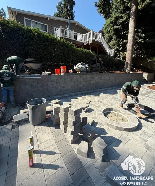 Landscape Design, Tiered Paver Patio & Turf in Shoreline 